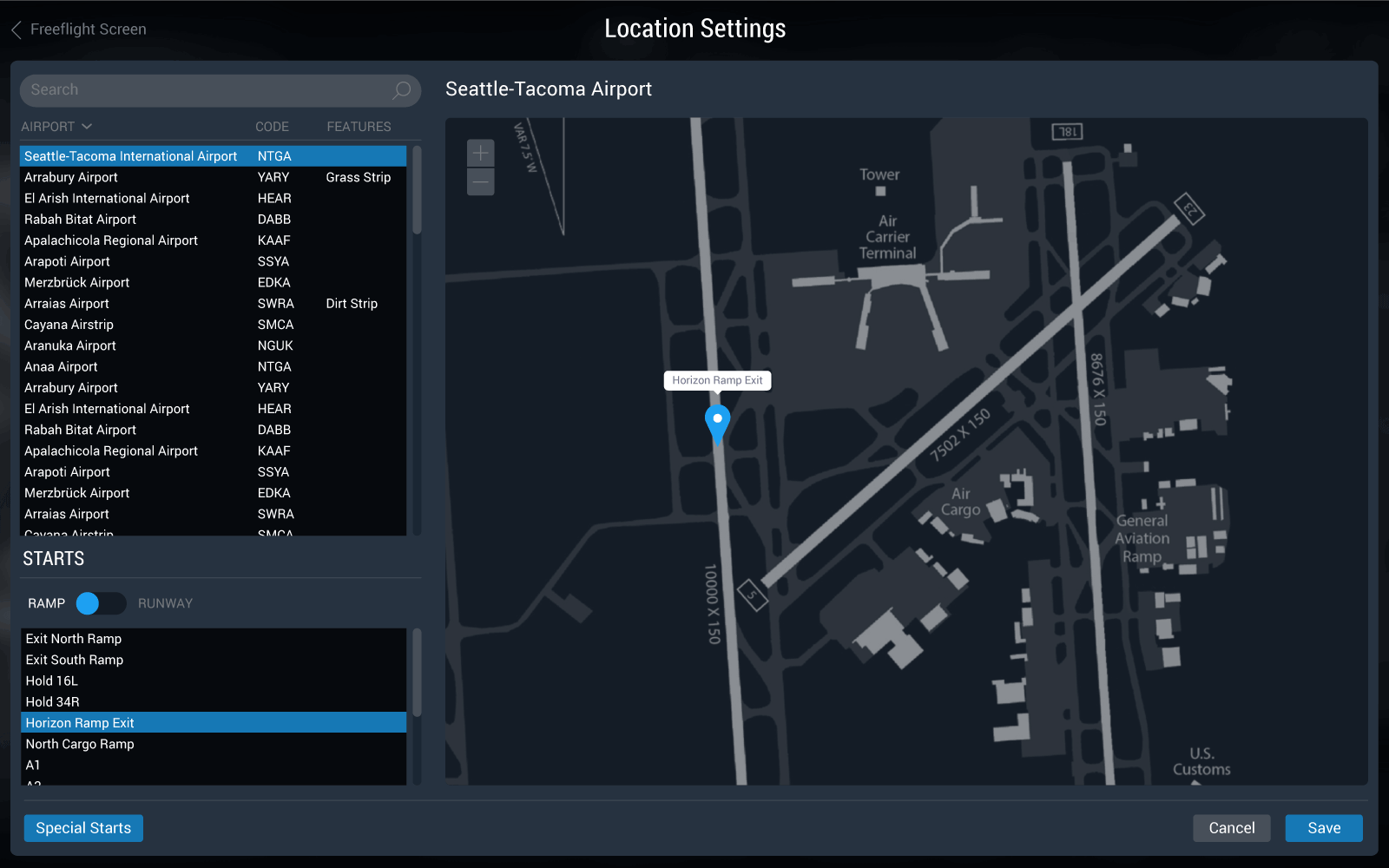 X-Plane Location Settings
