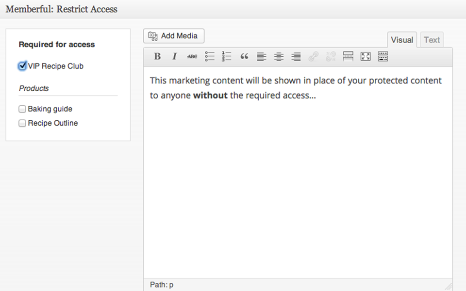 Memberful Restrict Access Metabox